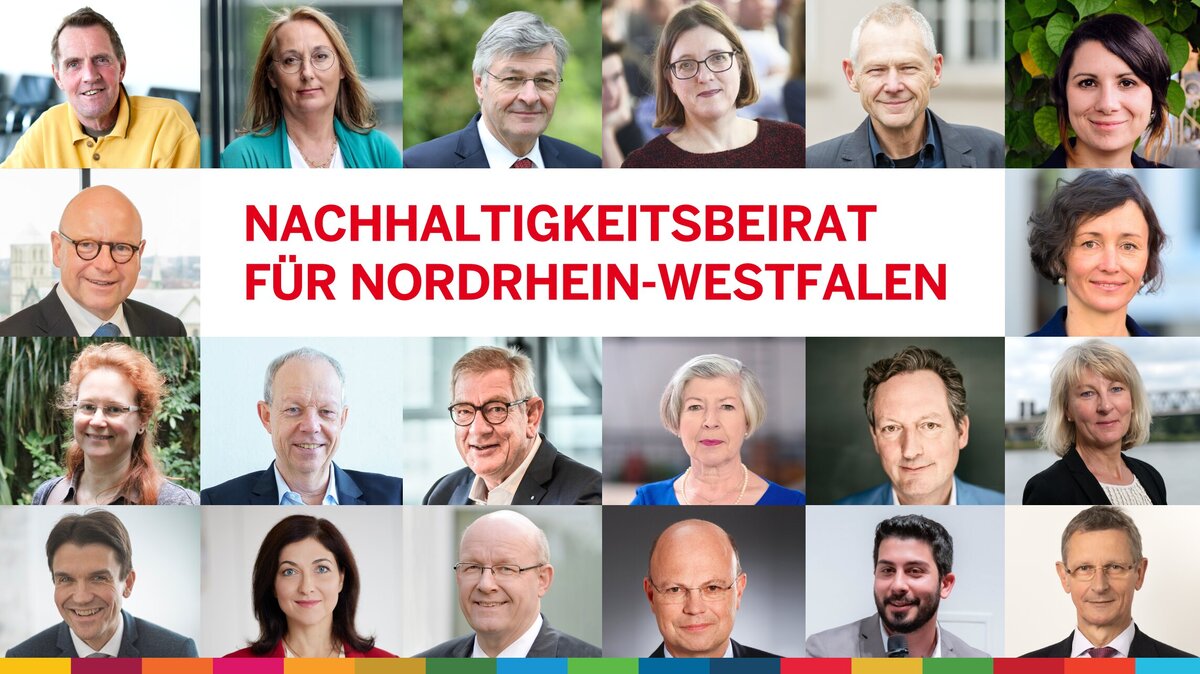 Collage mit den 20 Mitgliedern des NRW-Nachhaltigkeitsbeirats