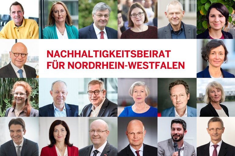 Collage mit den 20 Mitgliedern des NRW-Nachhaltigkeitsbeirats